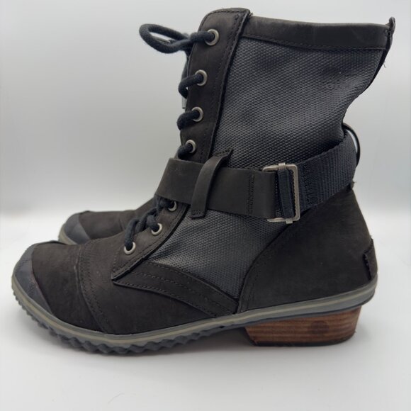 Sorel Slim Boot Lace Up Black Ankle Boots Heel Women Size 11 Winter Warm READ - Picture 4 of 14